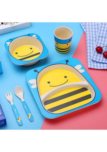 Imebaby 5 Parçalı Bambu Sofra Takımı, Bambu Kase, Bebek Besleme Tabağı, Yaratıcı Karikatür Çocuk Kasesi/bardağı, Çatal ve Kaşık Hediye Seti (Yurt Dışından)