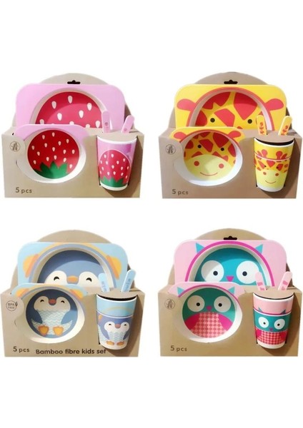 Paket Doğal Bambu Sofra Bambu Kase Bebek Besleme Çocuk Sevimli Karikatür Hediye Kase Seti (Yurt Dışından)