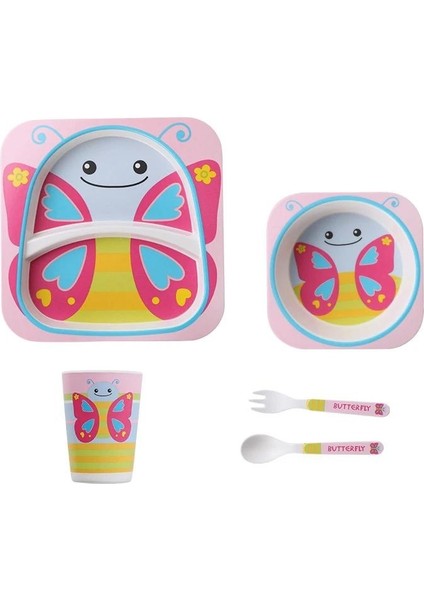 Imebaby 5 Parçalı Bambu Sofra Takımı, Bambu Kase, Bebek Besleme Tabağı, Yaratıcı Karikatür Çocuk Kasesi/bardağı, Çatal ve Kaşık Hediye Seti (Yurt Dışından)