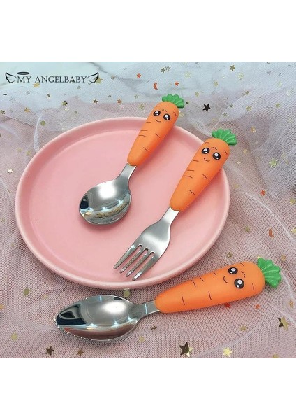 Gadget Sofra Seti Çocuk Eşyaları Paslanmaz Çelik Yürümeye Başlayan Çocuk Karikatür Gıda Besleme Kaşığı ve Çatal (Yurt Dışından)