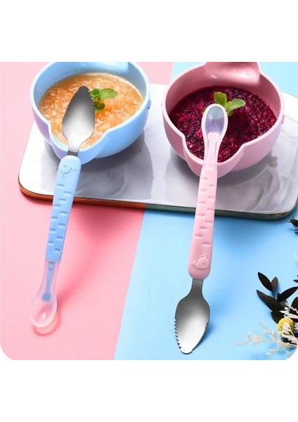 Beslemek Için Meyve Kazıyıcı Kaşık Yiyen Bebekler ve Küçük Çocuklar Için Bebek Çift Başlı Paslanmaz Çelik Çocuk Sofra Takımı (Yurt Dışından) fiyatları