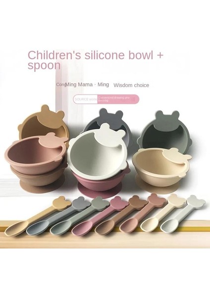 Bpa Karikatür Ayı Bebek Kaşık Kase Seti Yemek Tabağı Çocuk Besleme Sofra Su Geçirmez, Kaymaz ve Düşme Önleyici (Yurt Dışından) fiyatları