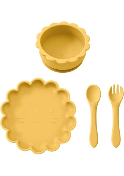 Parça Dolu Sofra Seti Aslan Şekli Plaka Kase Yumuşak Kaşık Çatal Besleme Eğitimi Yemek Tabağı Vantuz (Yurt Dışından)