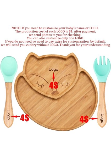 Besleme Kaseleri Paketi Dıy Bebek Adı Çocuk Yemek Tabağı Karikatür Tilki Bambu Sofra Vantuz Ile (Yurt Dışından) modelleri