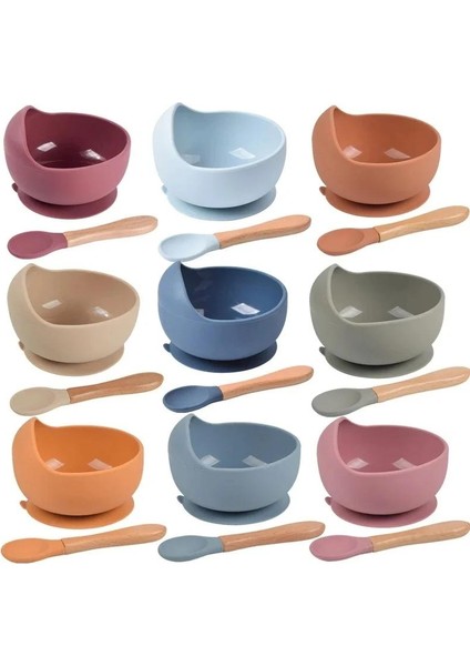 Gıda Sınıfı Besleme Kasesi Seti Düz Renk Su Geçirmez Çocuk Sofra Takımı Kaşıkla (Yurt Dışından) fırsatları