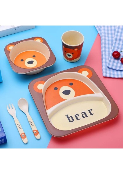 Imebaby 5 Parçalı Bambu Sofra Takımı, Bambu Kase, Bebek Besleme Tabağı, Yaratıcı Karikatür Çocuk Kasesi/bardağı, Çatal ve Kaşık Hediye Seti (Yurt Dışından)