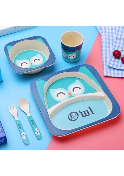 Imebaby 5 Parçalı Bambu Sofra Takımı, Bambu Kase, Bebek Besleme Tabağı, Yaratıcı Karikatür Çocuk Kasesi/bardağı, Çatal ve Kaşık Hediye Seti (Yurt Dışından)