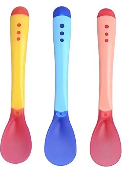 Sıcaklık Değiştiren Çatal Kaşık Yürümeye Başlayan Sofra Takımı Plastik Besleme Aracı Isıya Duyarlı Çocuklar (Yurt Dışından)