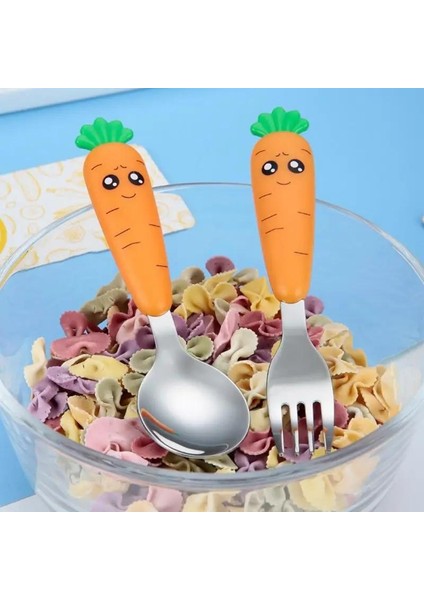 Sofra Seti Paslanmaz Çelik Karikatür Havuç Kaşık Çatal Spatula Çocuk Yemeyi Öğreniyor (Yurt Dışından) fırsatları