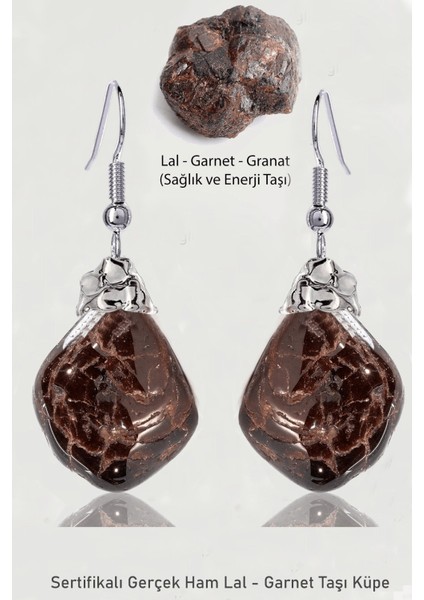 Sertifikalı Ham Işlenmemiş Lal - Garnet - Granat Taşı Küpe