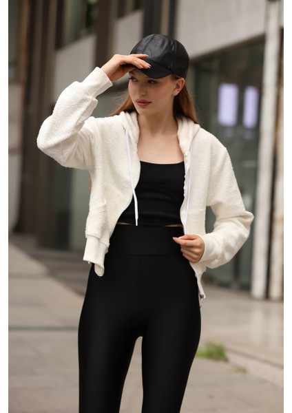 Sweatshirt Ekru Kadın Fermuarlı Kapüşonlu Özel Tasarım fiyatları