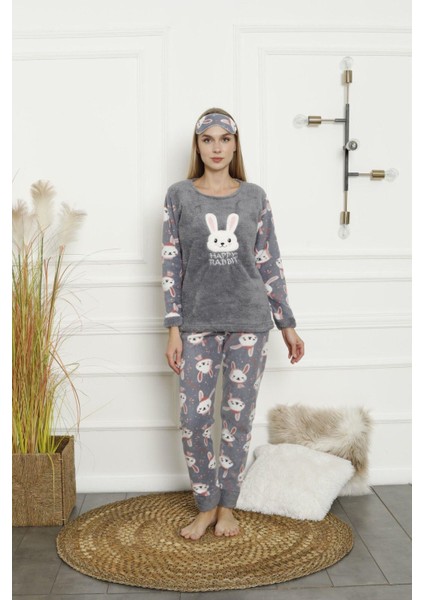 Kadın Uzun Kollu Alt Polar Üst Kışlık Pijama Takımı 02164