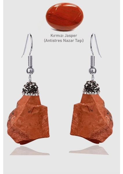 Sertifikalı Zirkon Taşlı Model Ham Işlenmemiş Kırmızı Jasper Taşı Küpe