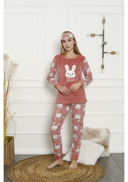 Kadın Uzun Kollu Alt Polar Üst Kışlık Pijama Takımı 02164