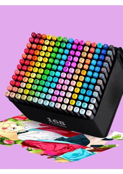 168 Renk Marker Resim Mimari ve Grafik Tasarım Kalemi 168 Lİ Çift Taraflı Marker Keçeli Kalem Seti