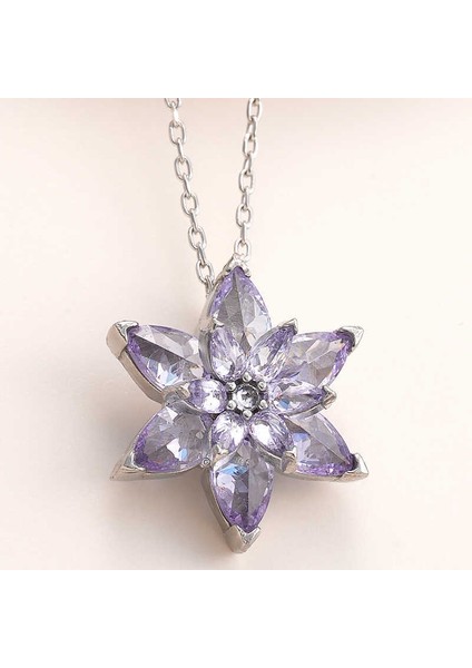 Gümüş Lila Lotus Çiçeği Kadın Kolye