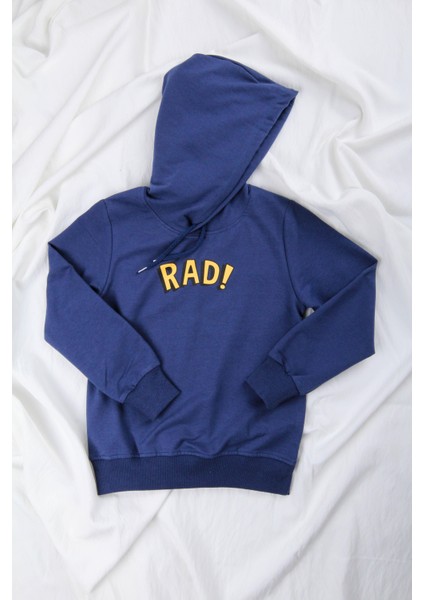 Rahat Kesim Kapüşonlu Rad Baskılı Sweatshirt Mavi