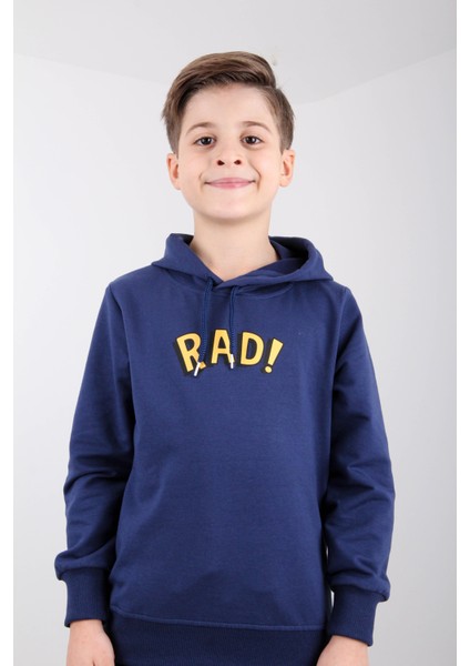 Rahat Kesim Kapüşonlu Rad Baskılı Sweatshirt Mavi