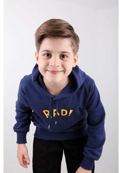 Rahat Kesim Kapüşonlu Rad Baskılı Sweatshirt Mavi