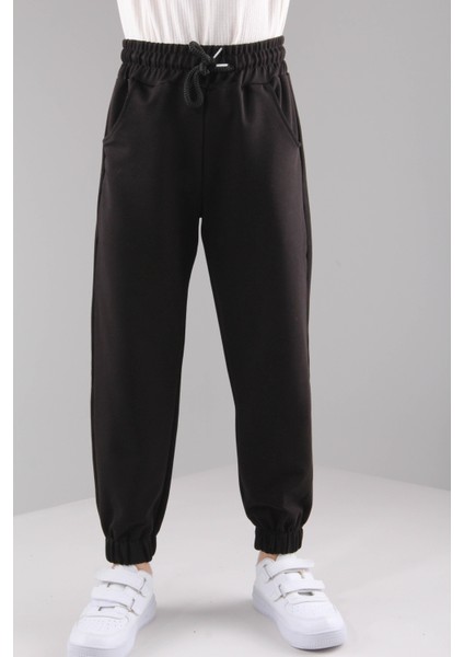 Lastikli Rahat Kesim Cepli Kız Çocuk Eşofman Altı Siyah