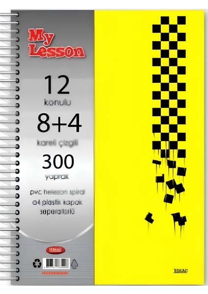 My Lesson Pp Kapak A4 Spiralli Defter - 12 Bölmeli, 300 Yaprak, Kareli & Çizgili Sayfalar