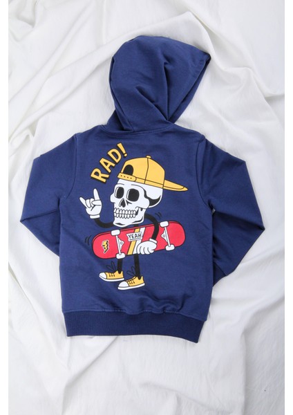 Rahat Kesim Kapüşonlu Rad Baskılı Sweatshirt Mavi fiyatları