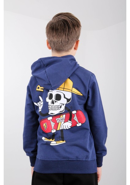 Rahat Kesim Kapüşonlu Rad Baskılı Sweatshirt Mavi fırsatları