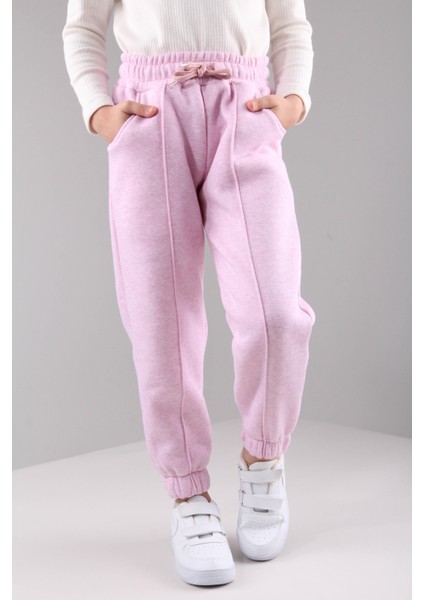 Lastikli Içi Polarlı Cepli Rahat Çocuk Eşofman Altı Pembe