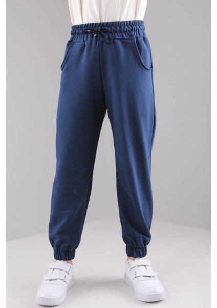 Lastikli Rahat Kesim Cepli Erkek ve Kız Çocuk Eşofman Altı İndigo