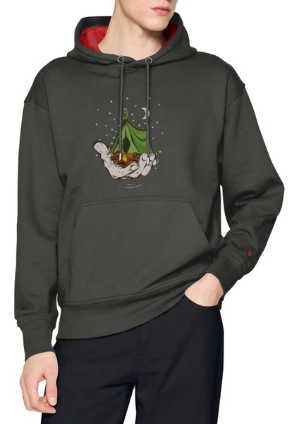 Kamp ve Gece Tasarım Kapşonlu Sweatshirt