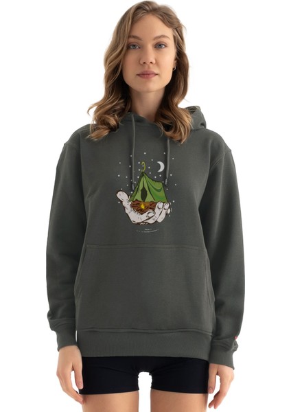 Kamp ve Gece Tasarım Kapşonlu Sweatshirt