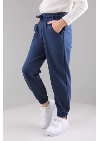 Lastikli Rahat Kesim Cepli Erkek ve Kız Çocuk Eşofman Altı İndigo modelleri