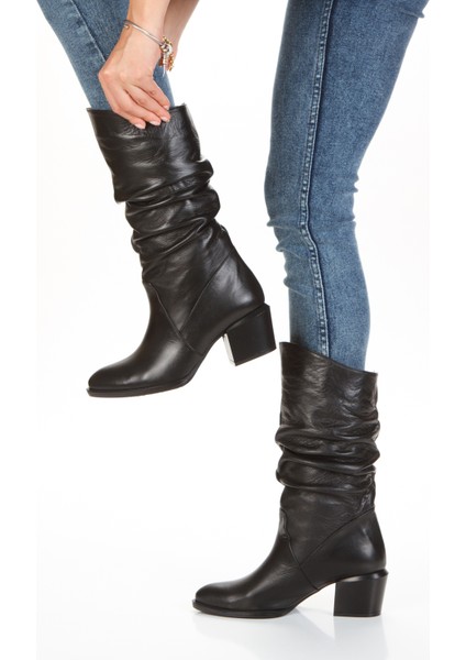 Deri Körüklü Büzgülü Alçaktopuk Kadın Çizme fiyatları