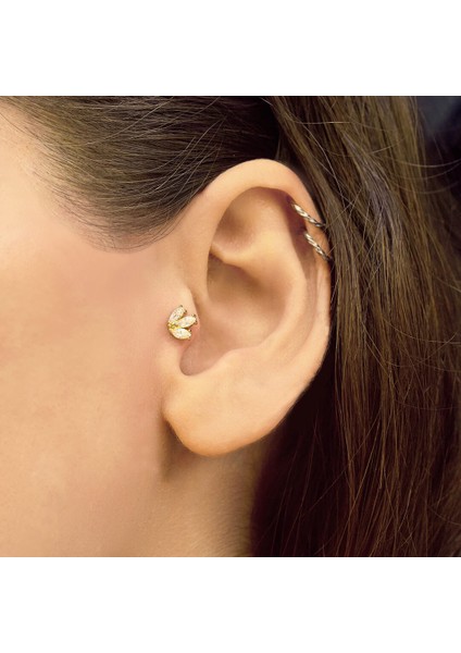 Altın Lotus Tragus Küpe