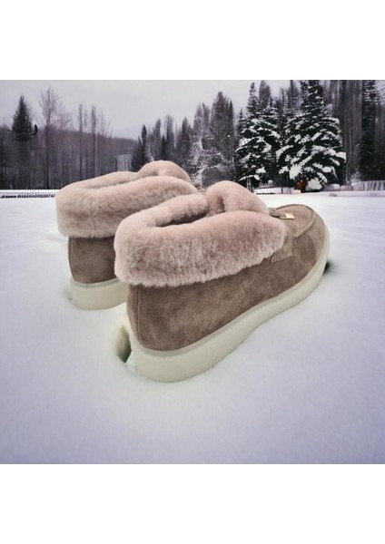 Aayak&kabimofficial Hakiki Deri Içi Hakiki Kürk Bej Kadın Günlük Bot modelleri