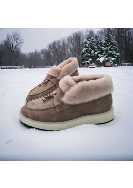 Aayak&kabimofficial Hakiki Deri Içi Hakiki Kürk Bej Kadın Günlük Bot fırsatları