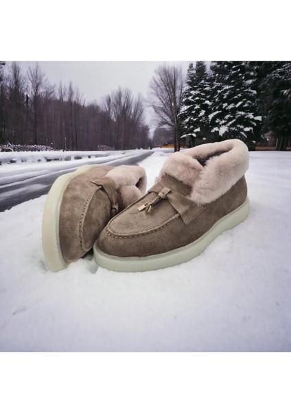 Aayak&kabimofficial Hakiki Deri Içi Hakiki Kürk Bej Kadın Günlük Bot indirimleri