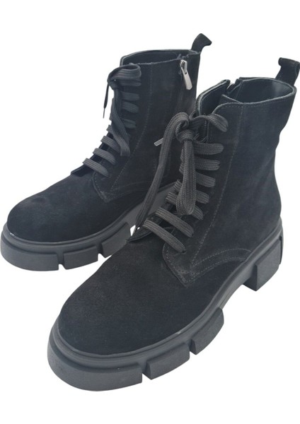Aayak&kabimofficial Gerçek Deri Siyah Süet Bağcıklı ve Fermuarlı Kadın Bot indirimleri