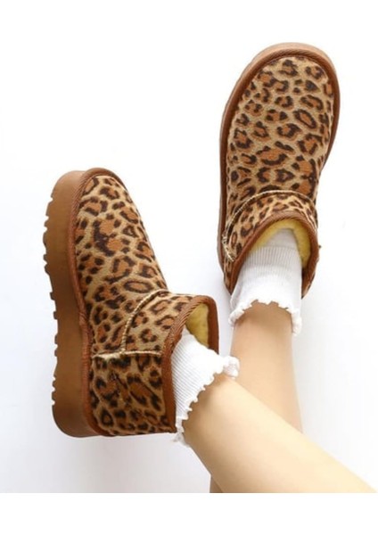 Leopar Süet Içi Kürklü Tüylü Kalın Taban Kadın Bot Uggg fiyatları