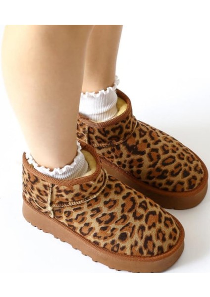 Leopar Süet Içi Kürklü Tüylü Kalın Taban Kadın Bot Uggg modelleri
