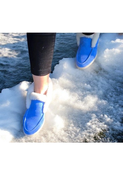 Aayak&kabimofficial Gerçek Deri Mavi Süet ve Beyaz Kürk Günlük Kadın Bot fiyatları