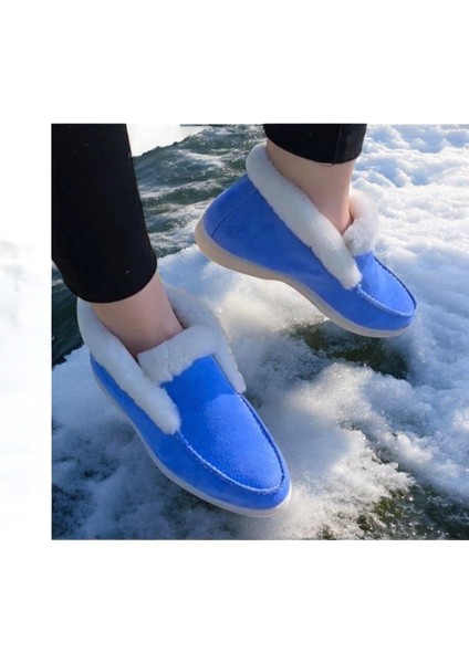 Aayak&kabimofficial Gerçek Deri Mavi Süet ve Beyaz Kürk Günlük Kadın Bot modelleri