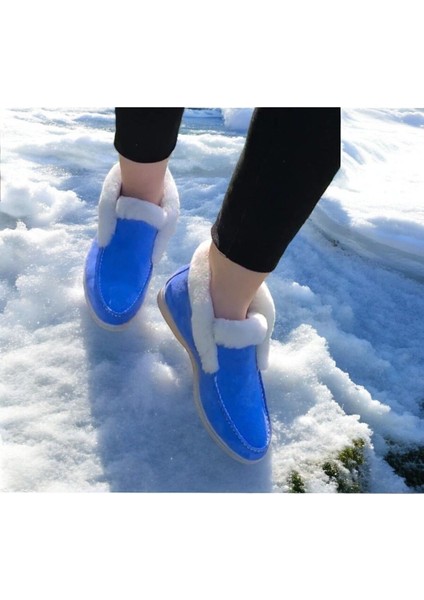 Aayak&kabimofficial Gerçek Deri Mavi Süet ve Beyaz Kürk Günlük Kadın Bot indirimleri