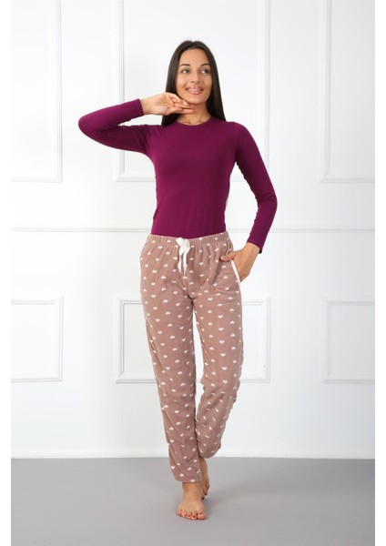 Bayan Welsoft Polar Tek Alt Pijama 210043 Kahve