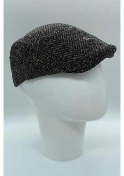 Erkek Kışlık Flat Cap Desenli Yünlü London Kasket Şapka
