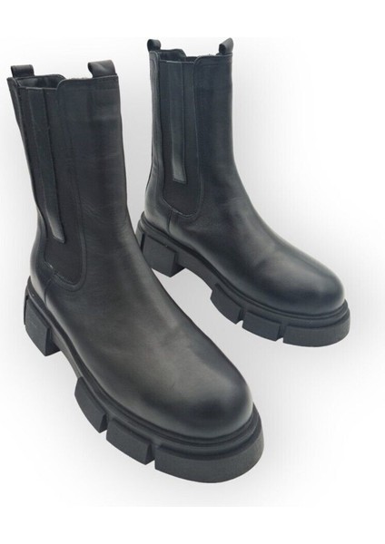 Aayak&kabimofficial Hakiki Deri Siyah Kadın Tırtıklı Tabanlı Içi Kürklü Chelsea Bot modelleri