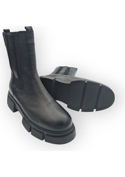 Aayak&kabimofficial Hakiki Deri Siyah Kadın Tırtıklı Tabanlı Içi Kürklü Chelsea Bot fırsatları