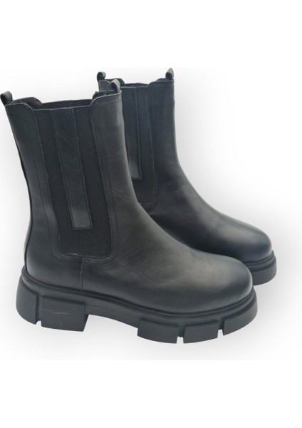 Aayak&kabimofficial Hakiki Deri Siyah Kadın Tırtıklı Tabanlı Içi Kürklü Chelsea Bot indirimleri