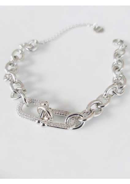 Çelik Zirkon Taşlı Silver Renkli Bileklik