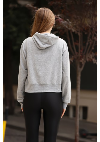 Sweatshirt Kadın Gri Kapüşonlu Özel Tasarım indirimleri
